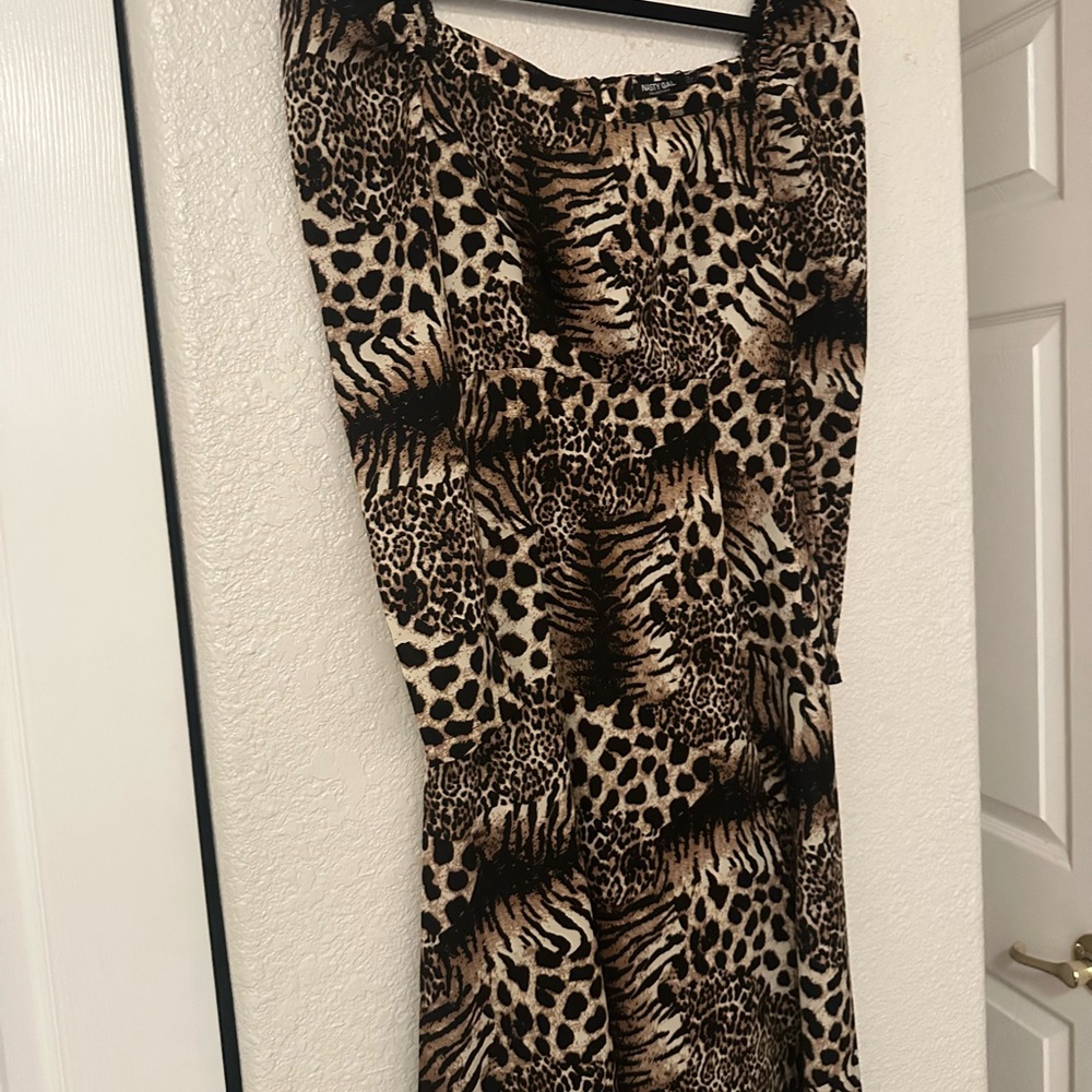 Nasty Gal Animal Print Midi Dress - Brown and Black